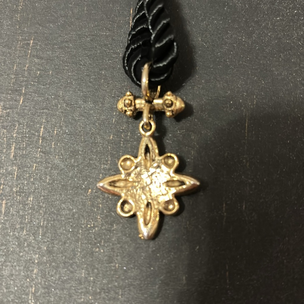 16 inch black silk cord necklace with gold tone medallion - Picture 5 of 5